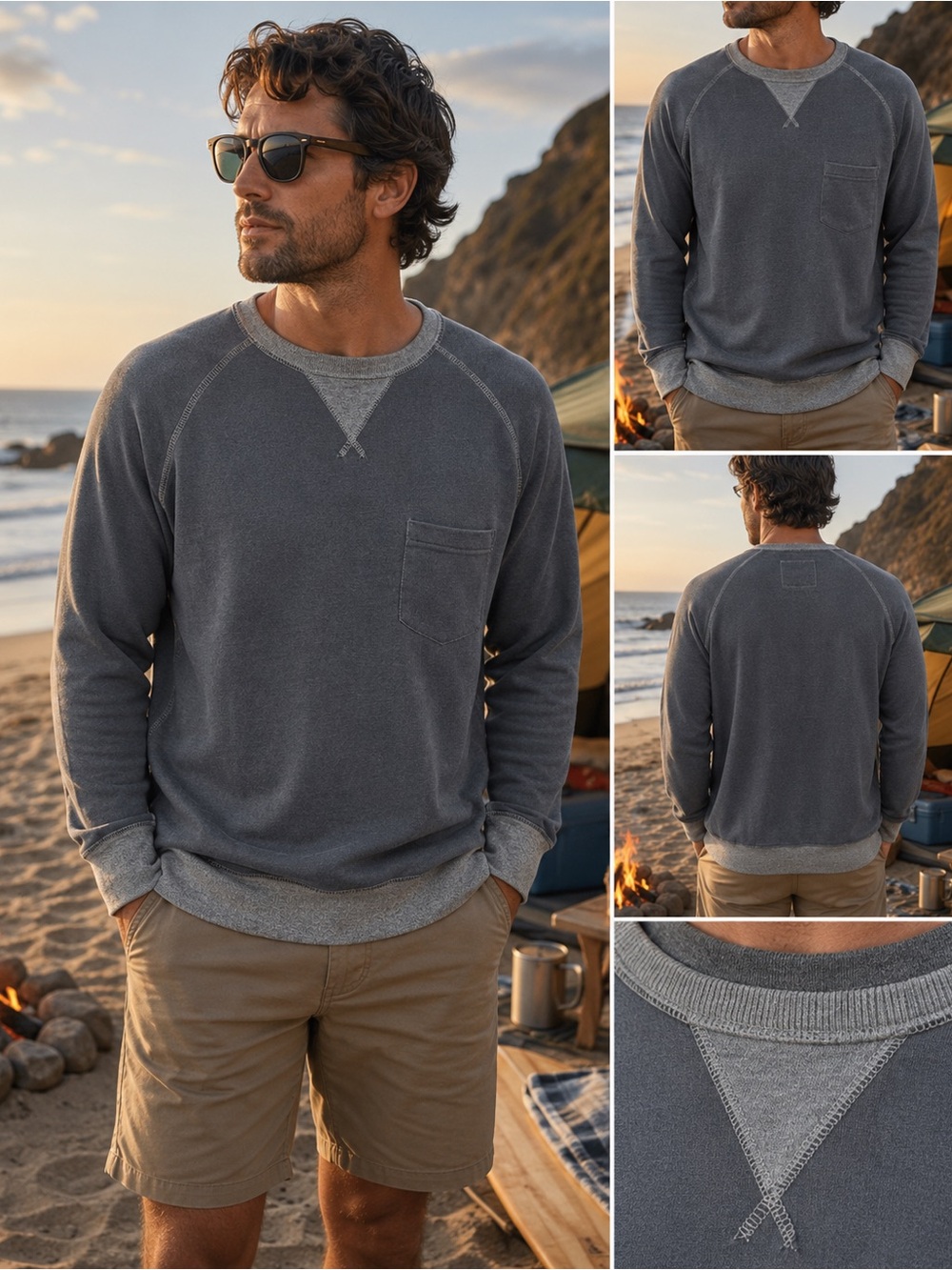 Island Joe 100% Cotton Crewneck Sweatshirt Gray Chest Pocket Size Large